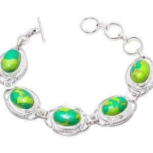 Copper Turquoise Gemstone Handmade 925 Sterling Silver Bracelet